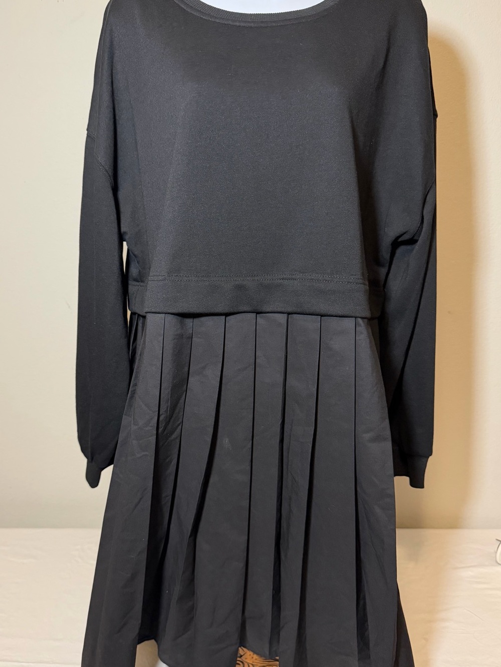 ANRABESS Black Pleated Sweatshirt Dress Oversized Long Sleeve L Mini NWT
